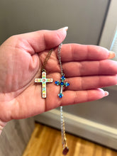 Load image into Gallery viewer, NECKLACES: CRYSTAL CHARM CROSS (SILVER BLUE)