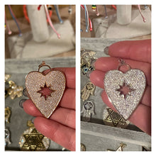 Load image into Gallery viewer, CHARM: RHINESTONE PAVE HEART with Starburst (SILVER/ROSE GOLD)
