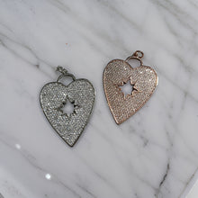 Load image into Gallery viewer, CHARM: RHINESTONE PAVE HEART with Starburst (SILVER/ROSE GOLD)