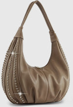 Load image into Gallery viewer, VEGAN BAG: RHINESTONE HOBO (CAMEL)