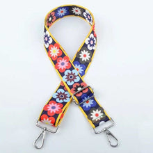 Load image into Gallery viewer, BAG STRAP: FLORAL DAISY SQUARES (GOLD HARDWARE)