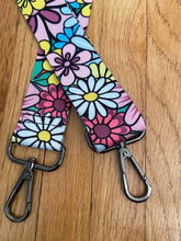Load image into Gallery viewer, BAG STRAP: FLORAL DAISY PINK PURPLE YELLOW (GOLD/ SILVER ARDWARE)