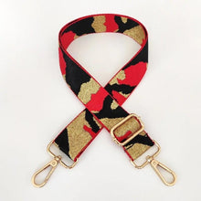 Load image into Gallery viewer, BAG STRAP: CAMO RED BLACK 1/5 NCHES (GOLD OR SILVER HARDWARE)