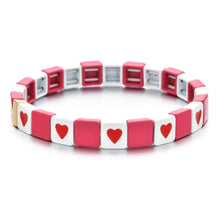 Load image into Gallery viewer, SALE BRACELET: STRETCHY ENAMEL RED WHITE HEART GOLD