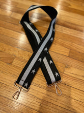 Load image into Gallery viewer, BAG STRAP: STAR BLACK SILVER STAR (GOLD OR SILVER HARDWARE)