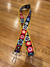 Load image into Gallery viewer, BAG STRAP: FLORAL DAISY SQUARES (GOLD HARDWARE)