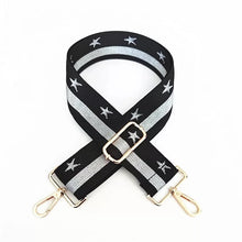 Load image into Gallery viewer, BAG STRAP: STAR BLACK SILVER STAR (GOLD OR SILVER HARDWARE)