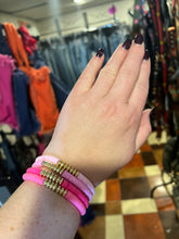 Load image into Gallery viewer, SALE BRACELETS: BEADED POLYMER STACK W GOLD BEADS (PINKS)