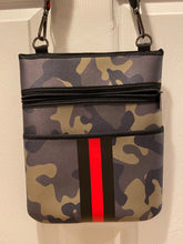 Load image into Gallery viewer, SALE NEOPRENE MESSENGER GREEN/BLACK CAMO W BLACK STRIPE