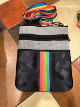 Load image into Gallery viewer, SALE NEOPRENE MESSENGER CAMO NAVY GREY RAINBOW STRIPE