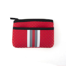 Load image into Gallery viewer, NEOPRENE ZIPPER POUCH/ KEY CHAIN: RED GREY WHITE STRIPE