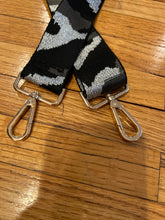Load image into Gallery viewer, BAG STRAP: CAMO SILVER BLACK SHEEN (GOLD OR SILVER HARDWARE 2 INCH WIDE))