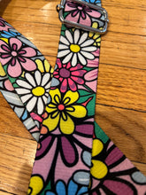 Load image into Gallery viewer, BAG STRAP: FLORAL DAISY PINK PURPLE YELLOW (GOLD/ SILVER ARDWARE)