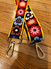Load image into Gallery viewer, BAG STRAP: FLORAL DAISY SQUARES (GOLD HARDWARE)