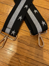 Load image into Gallery viewer, BAG STRAP: STAR BLACK SILVER STAR (GOLD OR SILVER HARDWARE)