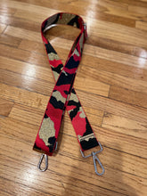 Load image into Gallery viewer, BAG STRAP: CAMO RED BLACK 1/5 NCHES (GOLD OR SILVER HARDWARE)