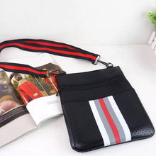 Load image into Gallery viewer, SALE NEOPRENE MESSENGER BLACK RED/GREY STRIPE