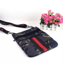 Load image into Gallery viewer, SALE NEOPRENE MESSENGER GREEN/BLACK CAMO W BLACK STRIPE