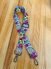 Load image into Gallery viewer, BAG STRAP: FLORAL DAISY PINK PURPLE YELLOW (GOLD/ SILVER ARDWARE)