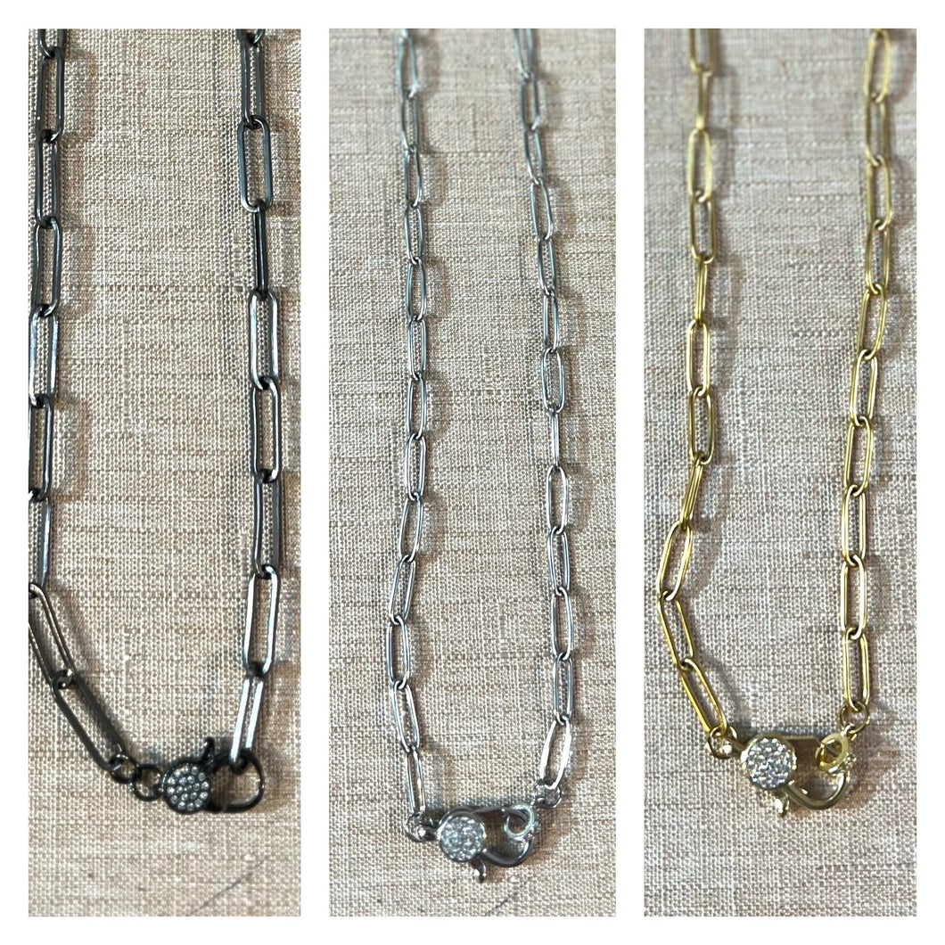NECKLACE: BOX CHAIN LOBSTER CLASP (GOLD/SILVER/HEMATITE)