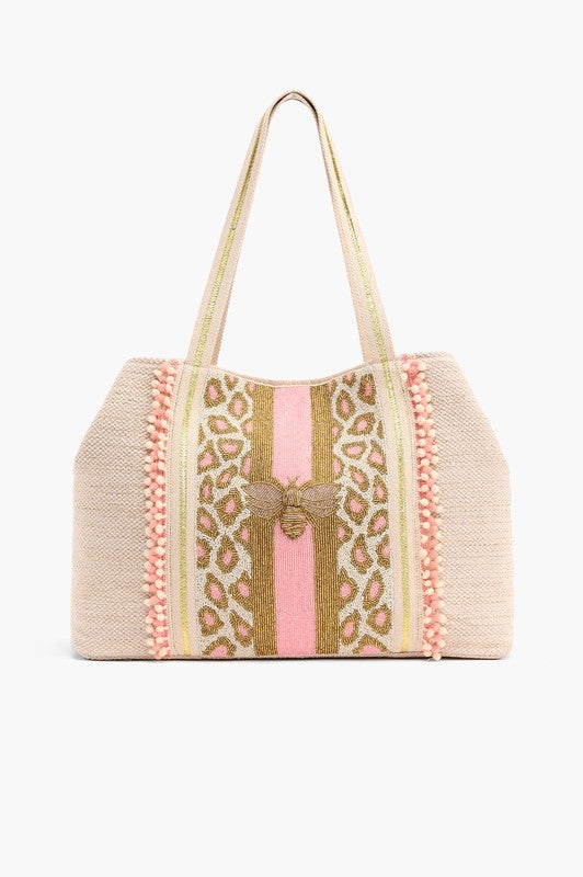 TOTE: SEQUIN BEADED CANVAS LEOPARD BEE