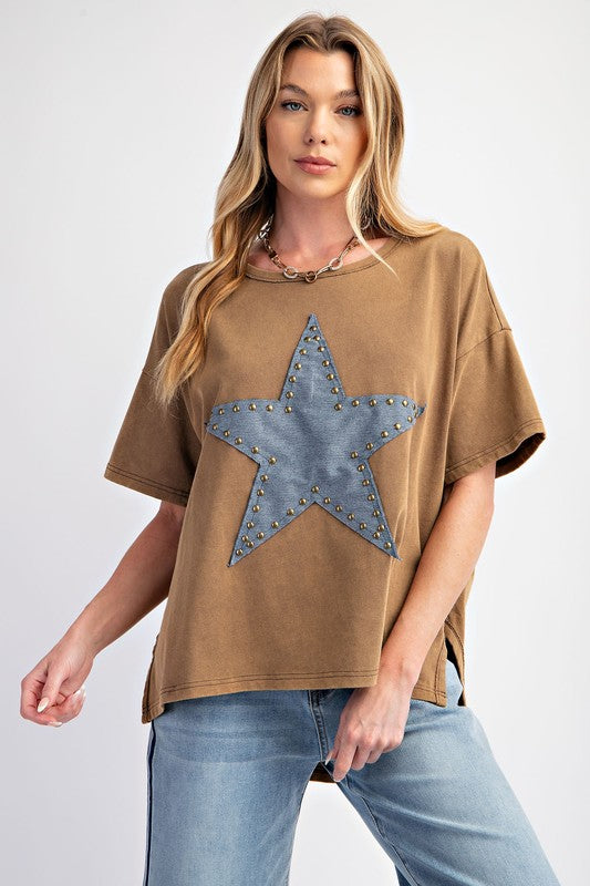 TOP: STAR PATCH WASHED KNIT