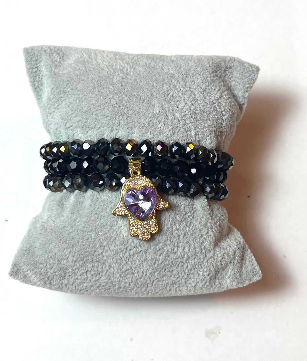 L&J COLLECTION BRACELET SET: LAVENDER RHINESTONE HAMSA SET