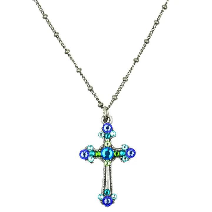 NECKLACES: CRYSTAL CHARM CROSS (SILVER BLUE)