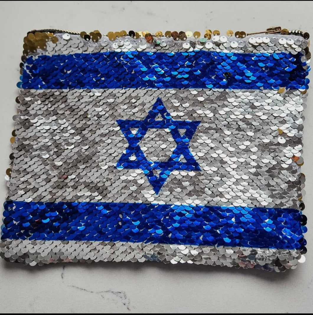 SEQUIN COIN PURSE: ISRAELI FLAG