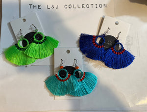 L & J COLLECTION EARRING: FRINGE FAN (LIGHT BLUE)