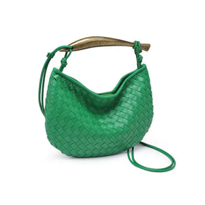 VEGAN WOVEN: BRASS HANDLE CLUTCH/CROSSBODY (GREEN)