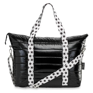 TRAVELTOTE: PUFFER BLACK WHITE STARS