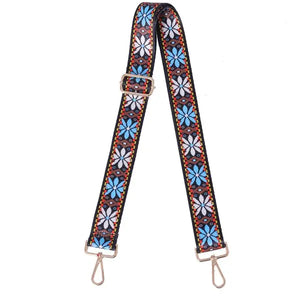 SALE BAG STRAP: FLORAL BROWN BLUE DAISY (GOLD/ SILVER ARDWARE)