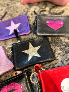 GENUINE LEATHER KEY CHAIN POUCH: STAR (PURPLE)