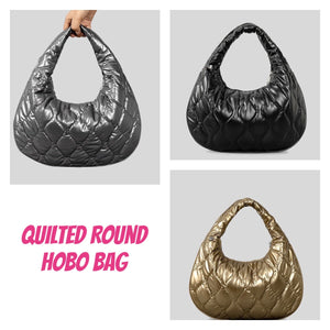 PUFFER: QUILTED ROUND HOBO (GOLD)