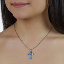 Load image into Gallery viewer, NECKLACES: CRYSTAL CHARM CROSS (SILVER BLUE)
