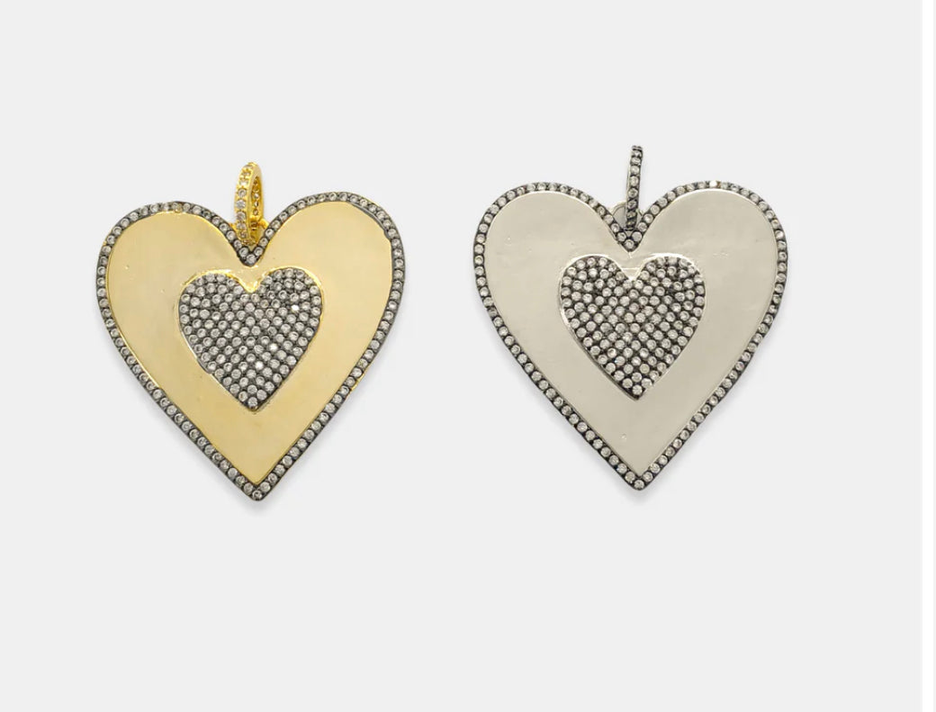 CHARM: PAVE HEART (GOLD/SILVER)