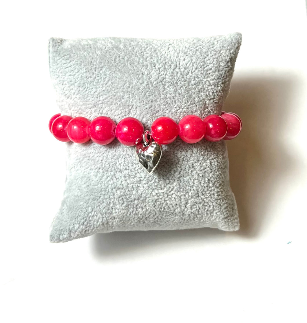 L & J COLLECTION BRACELET: STACKER PUFFY HEART CHARM (ROSY RED)