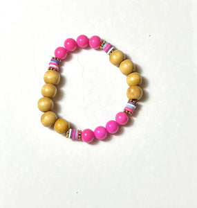 L & J COLLECTION BRACELET: STACKER PASTEL W WOOD (PINK)