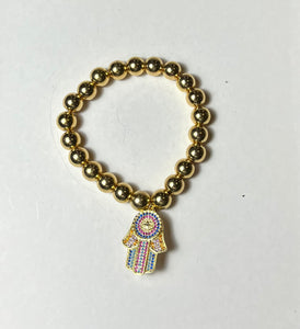 L & J COLLECTION BRACELET: STACKER HAMSA RAINBOW PAVE CHARM