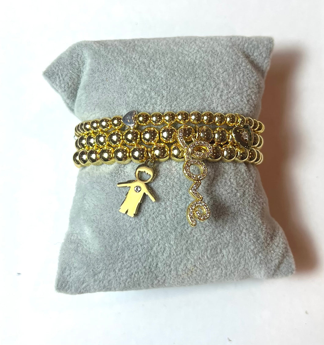 L&J COLLECTION BRACELET SET: BOY/PAVE HEART/ LOVE