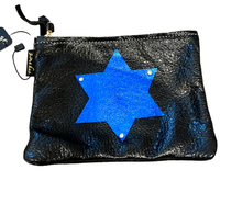 Load image into Gallery viewer, GENUINE LEATHER CHAIN MEDIUM POUCH: JEWISH STAR (BLACK BLUE)
