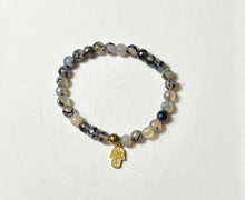 Load image into Gallery viewer, L &amp; J COLLECTION BRACELET: STACKER JADE MIX GOLD HAMSA
