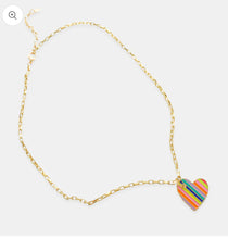 Load image into Gallery viewer, NECKLACE: BOX CHAIN W RAINBOW HEART
