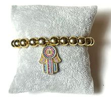 Load image into Gallery viewer, L &amp; J COLLECTION BRACELET: STACKER HAMSA RAINBOW PAVE CHARM
