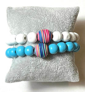 L & J COLLECTION BRACELET: STACKER WOOD BEADS (PASTEL SWIRL)