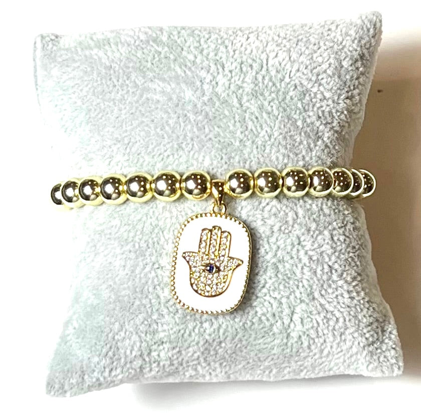 L & J COLLECTION BRACELET: STACKER HAMSA ENAMEL DISC