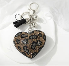 Load image into Gallery viewer, KEYCHAIN: RHINESTONE LEOPARD HEART (SILVER/BROWN)
