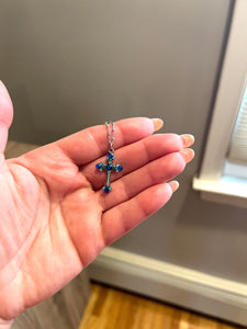 NECKLACES: CRYSTAL CHARM CROSS (SILVER BLUE)