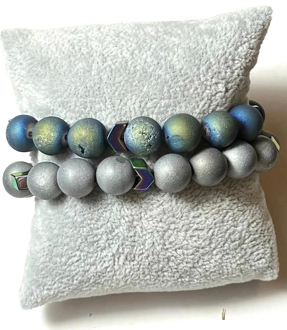 L & J COLLECTION BRACELET: STACKER DRUZY W ACCENT BEADS